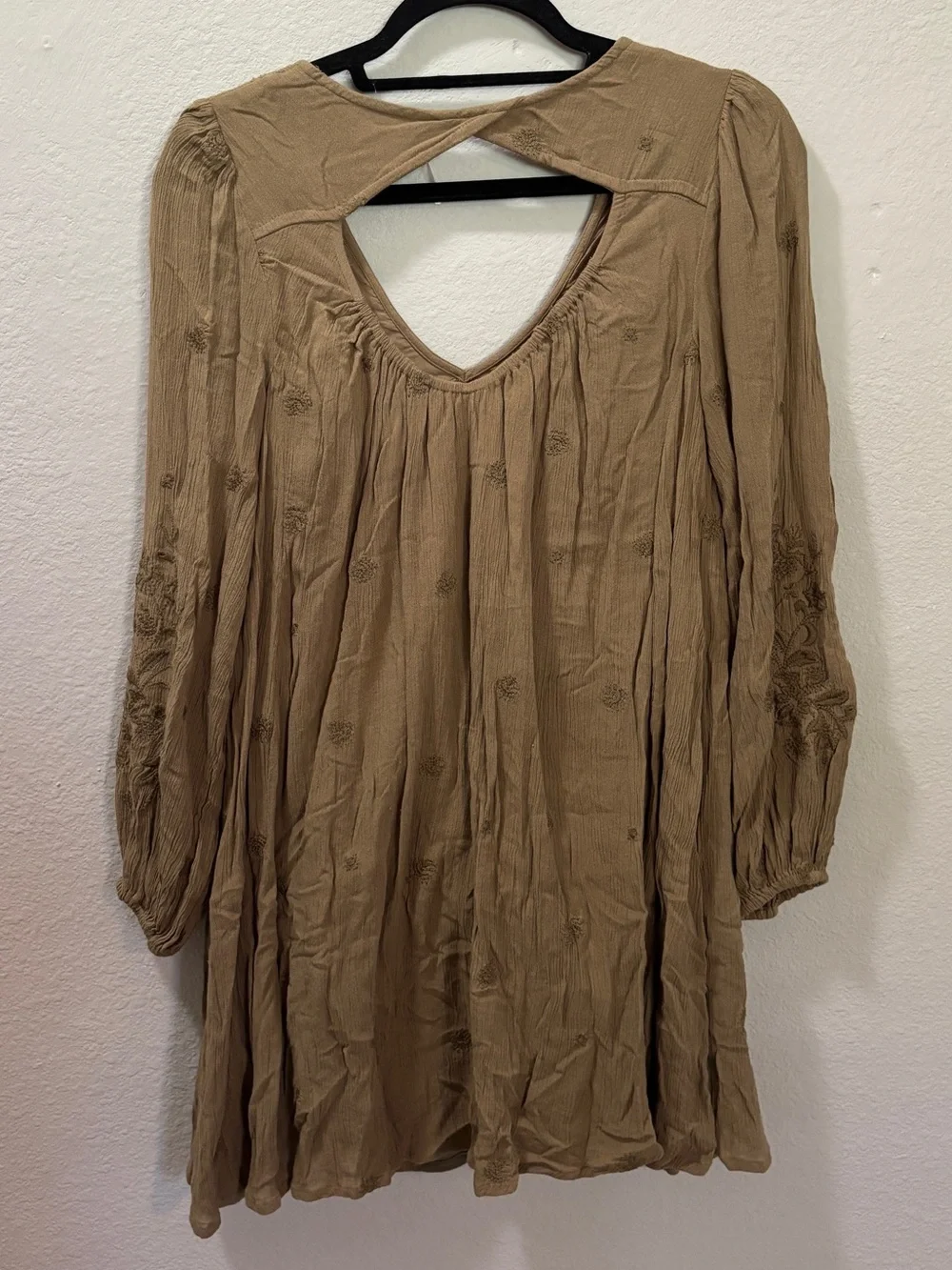Free People Sweet Tennessee Dress Army Green Boho Embroidered Size XS